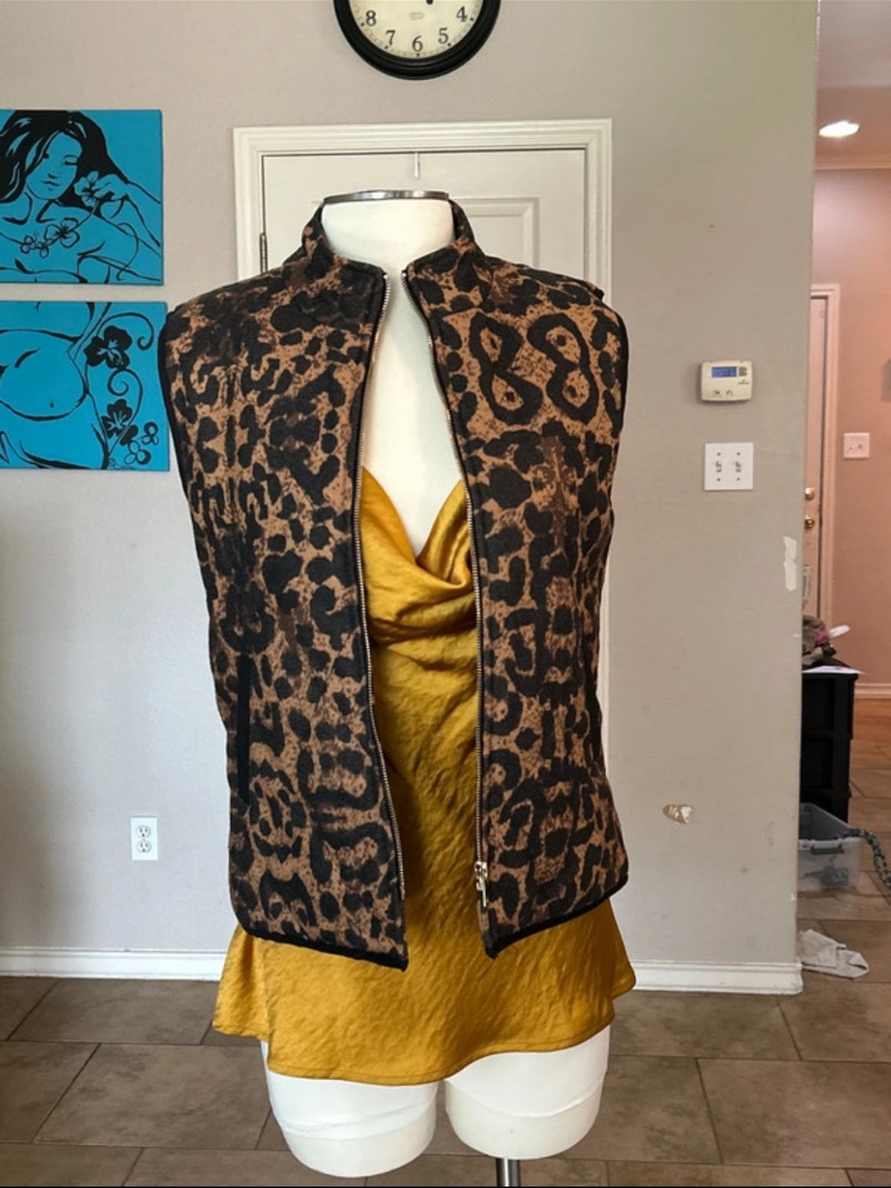 Rachel Leopard Print Brown & Black Zip Front Vest